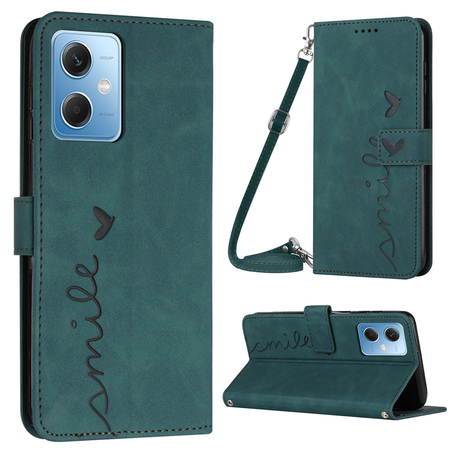 For Xiaomi Redmi Note 12 5G (Global) (India) (China) Poco X5 5G Leather Phone Case Heart Shape Stand Wallet Cover with Shoulder Strap For Xiaomi Redmi Note 12 5G (Global) (India) (China) Poco X5 5G Leather Phone Case Heart Shape Stand Wallet Cover with Shoulder Strap